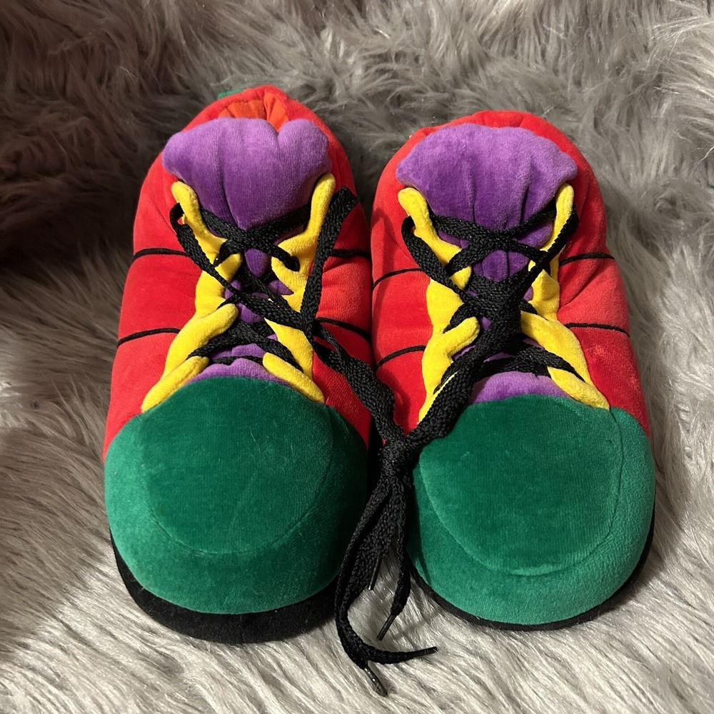 "Happy Feet" Sneaker Slippers Adult/Youth Size Medium Color Block Multicolored